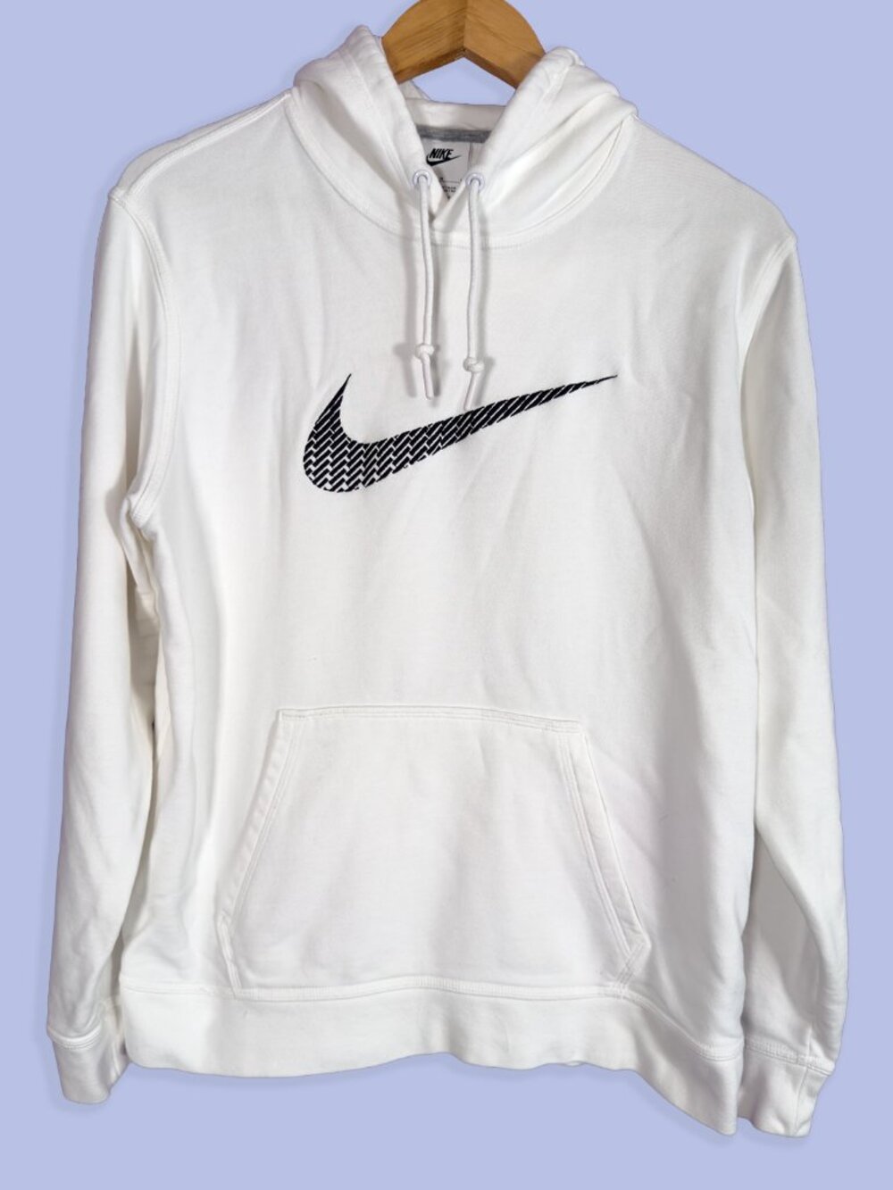 Nike Swoosh Logo Pullover White Hoodie Black Men’s Large